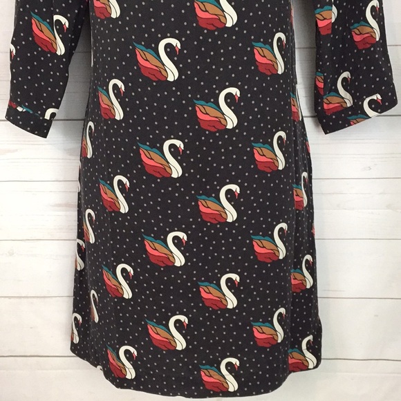 Fossil Sz Small Silk Swan Dress Brown, White, teal - Picture 3 of 10